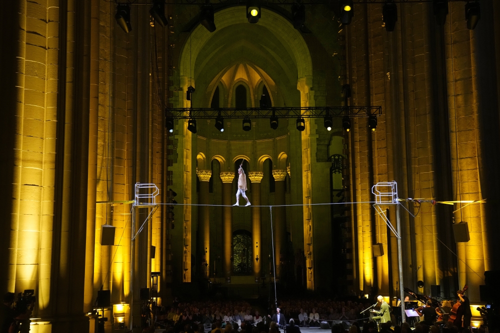 APTOPIX NY Philippe Petit "Towering" High-Wire Performance and Concert